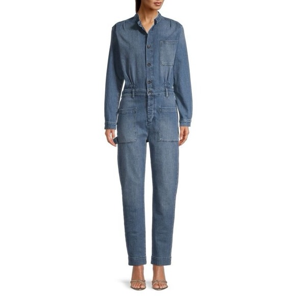 Frame Denim Pants - FRAME Long-Sleeve Denim Jumpsuit Size Small New